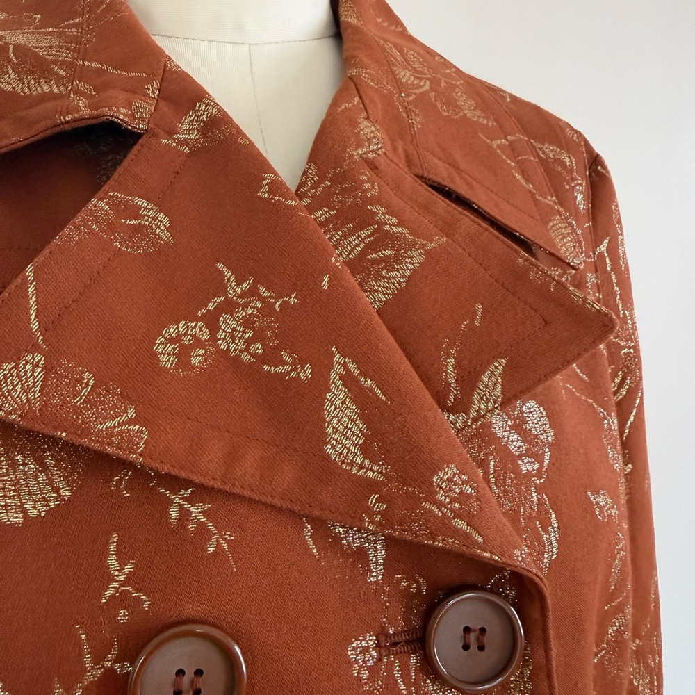 Apostrophe Rust Floral Jacquard Blazer Double Breasted Jacket Vintage Style - Picture 4 of 15